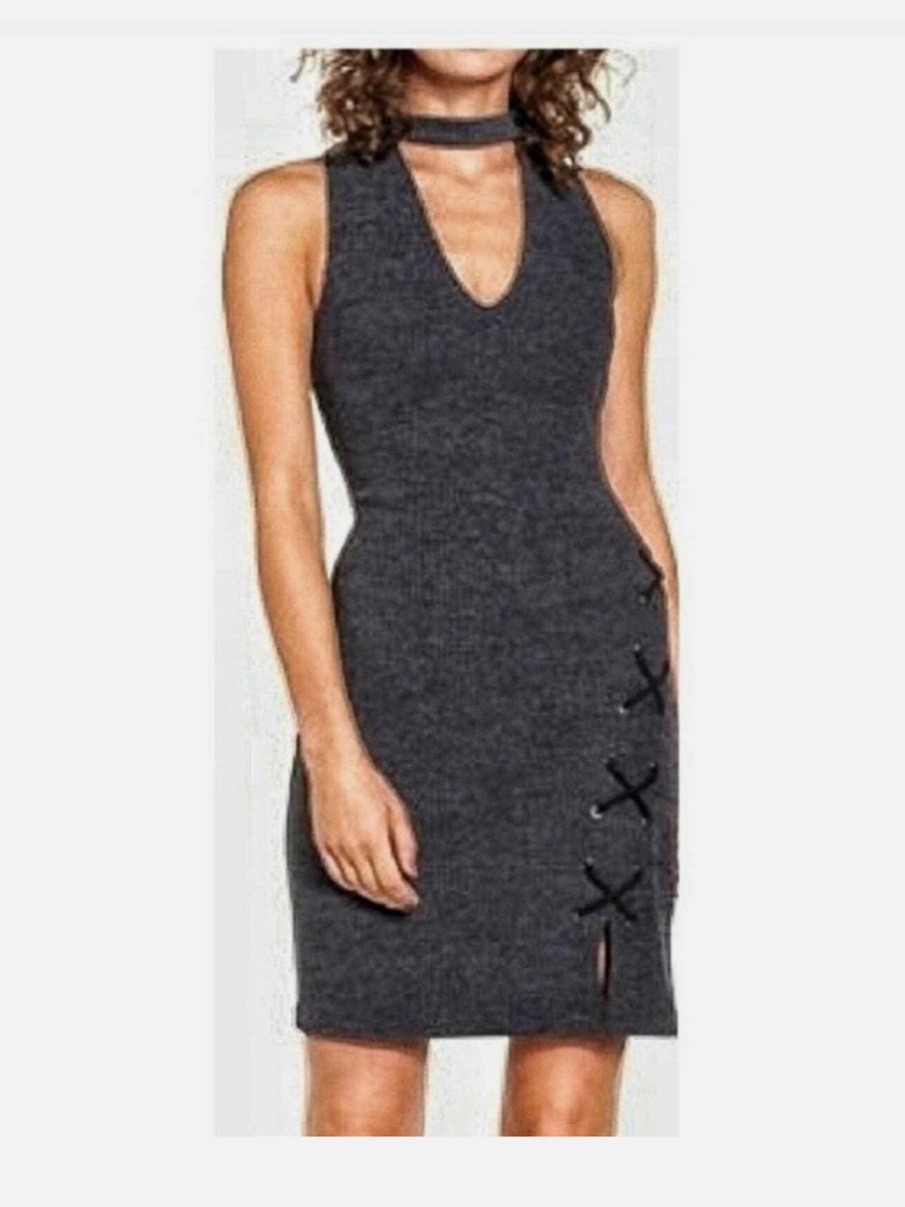 WAYF Charcoal Sleeveless Mini Dress • Bodycon / Night Out / Casual Chic - Picture 2 of 9